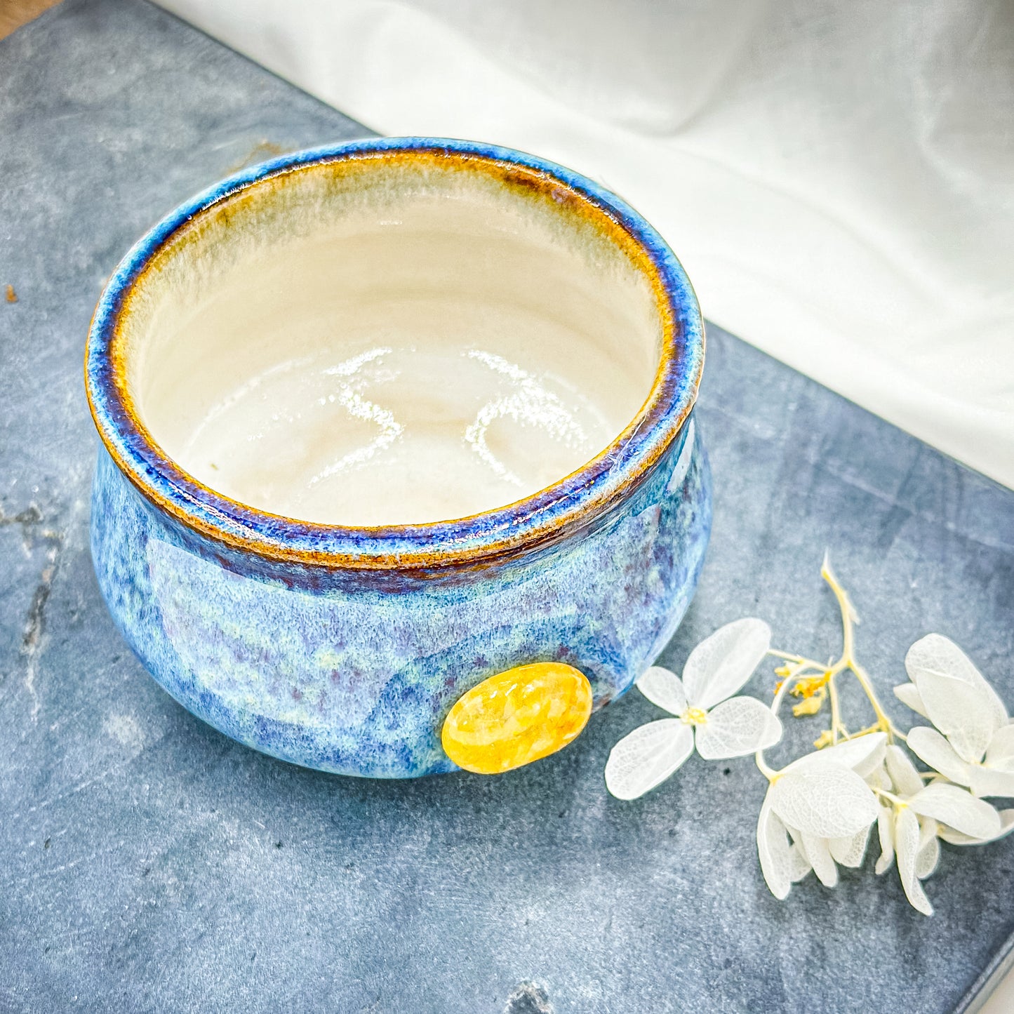 Magic mug with natural Golden Healer (Limonite Quartz) crystal