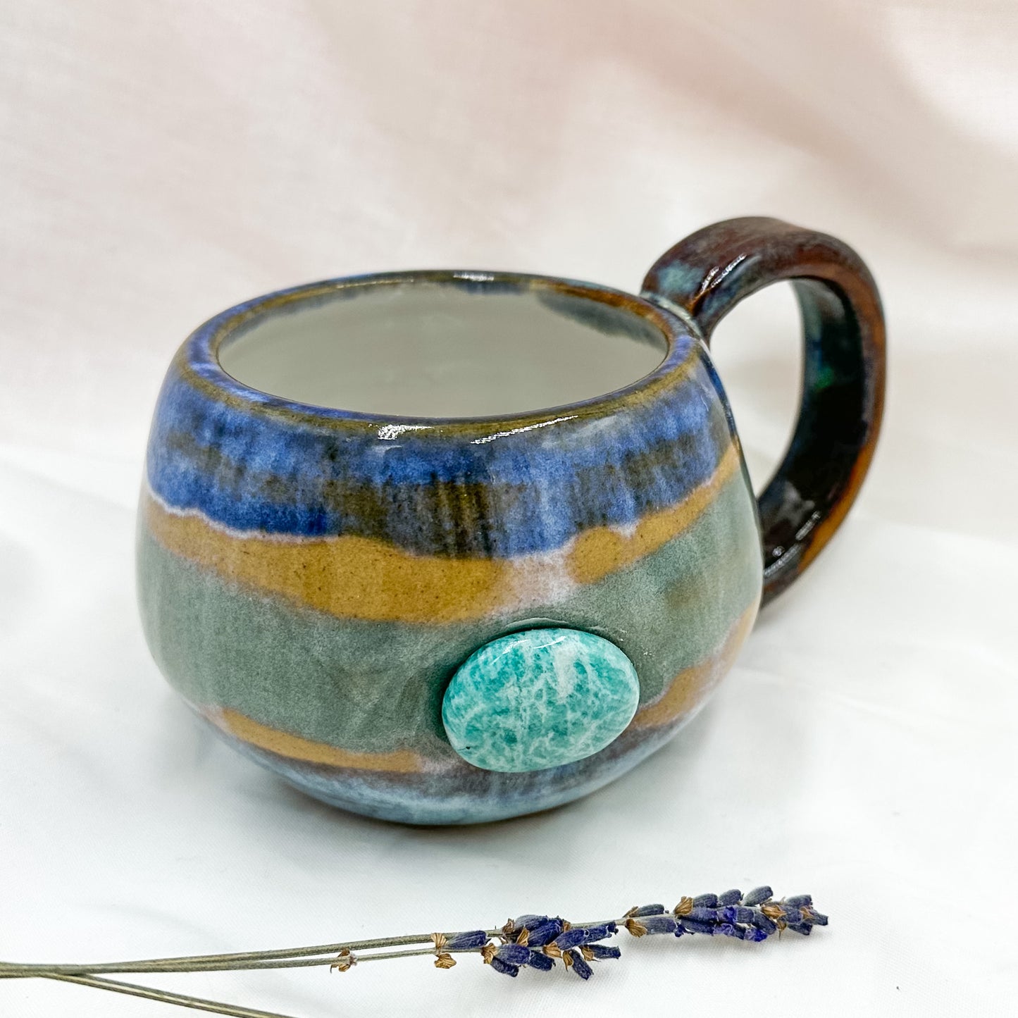 Magic mug with natural Amazonite crystal